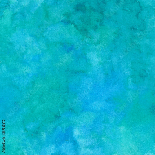 Watercolor abstraction, nature, sky, sea, ocean, green, blue,turquoise, drops, spots, gradient, burst, splash, texture. © kat