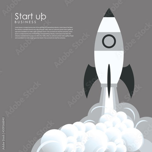 Flat design business startup launch concept, rocket icon. Vector illustration.