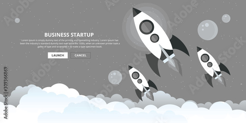 Flat design business startup launch concept, rocket icon. Vector illustration.