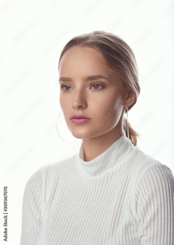beautiful and natural girl, beauty photo on a white background, healthy skin, delicate makeup beautiful and natural girl, beauty photo on a white background, healthy skin, delicate makeup