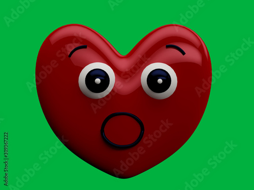 Heart with a surprised face expression with a chrome key background photo