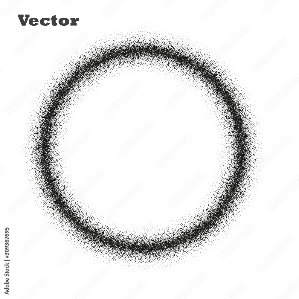 A circle or ring of very small dissolving points, noise, gradient. Stipple, grunge. Vector monochrome style. Object isolated background. A circle or ring of very small dissolving points, noise, gradient. Stipple, grunge. Vector monochrome style. Object isolated background.