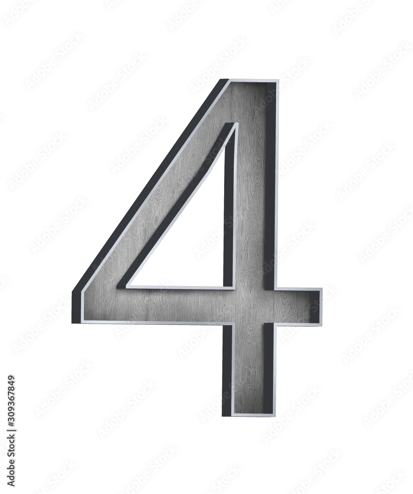 wooden letter with metal outer frame NUMBER 4 wooden letter with metal outer frame NUMBER 4