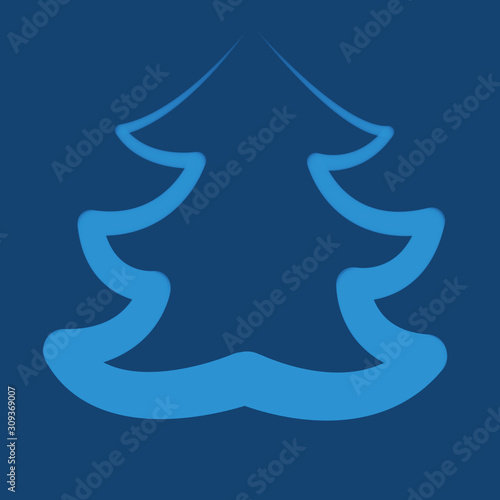 Contour shape of New Year and Christmas fir tree in tredny classic blue color of 2020 pantone holiday illustration