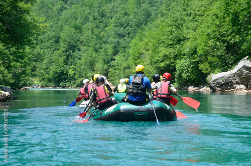 Durmitor national Park. Montenegro scene: People rafting on the Tara river