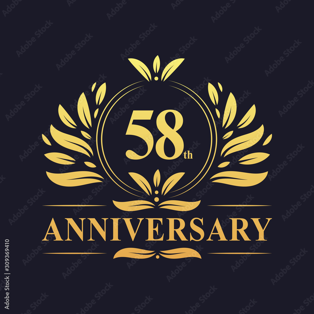 58th Anniversary logo, luxurious golden color 58 years Anniversary logo design celebration. 58th Anniversary logo, luxurious golden color 58 years Anniversary logo design celebration.