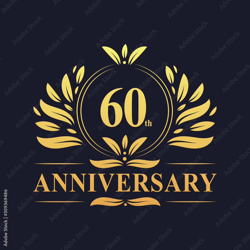 Fototapeta premium 60th Anniversary logo, luxurious golden color 60 years Anniversary logo design celebration.