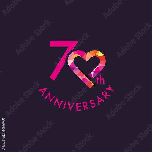 70th, Heart anniversary logo design template