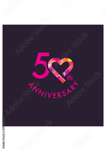 50th, Heart anniversary logo design template