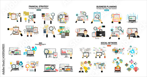 Social Network Vector Concept.Tax calculation, budget calculation, accounting, paperwork concept.Internet security and data protection concept.