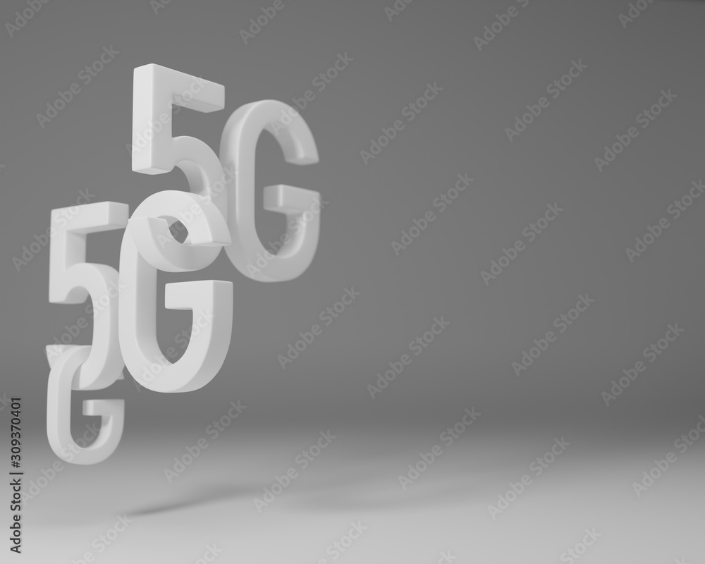3D render of a 5G logo digits in white background with depth of field and motion blur. 3D render of a 5G logo digits in white background with depth of field and motion blur.
