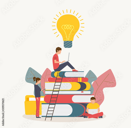 person gains knowledge for success and better ideas education online courses and business, vector illustration