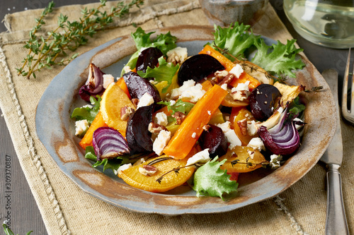 Canvas-taulu Vegetarian salad sheep cheese, baked roasted vegetables, keto ketogenic dash diet