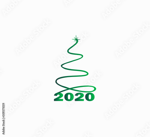 Happy New Year 2020! Beautiful vector illustration of a Christmas tree - geometry with snowflakes. Green gradient print design