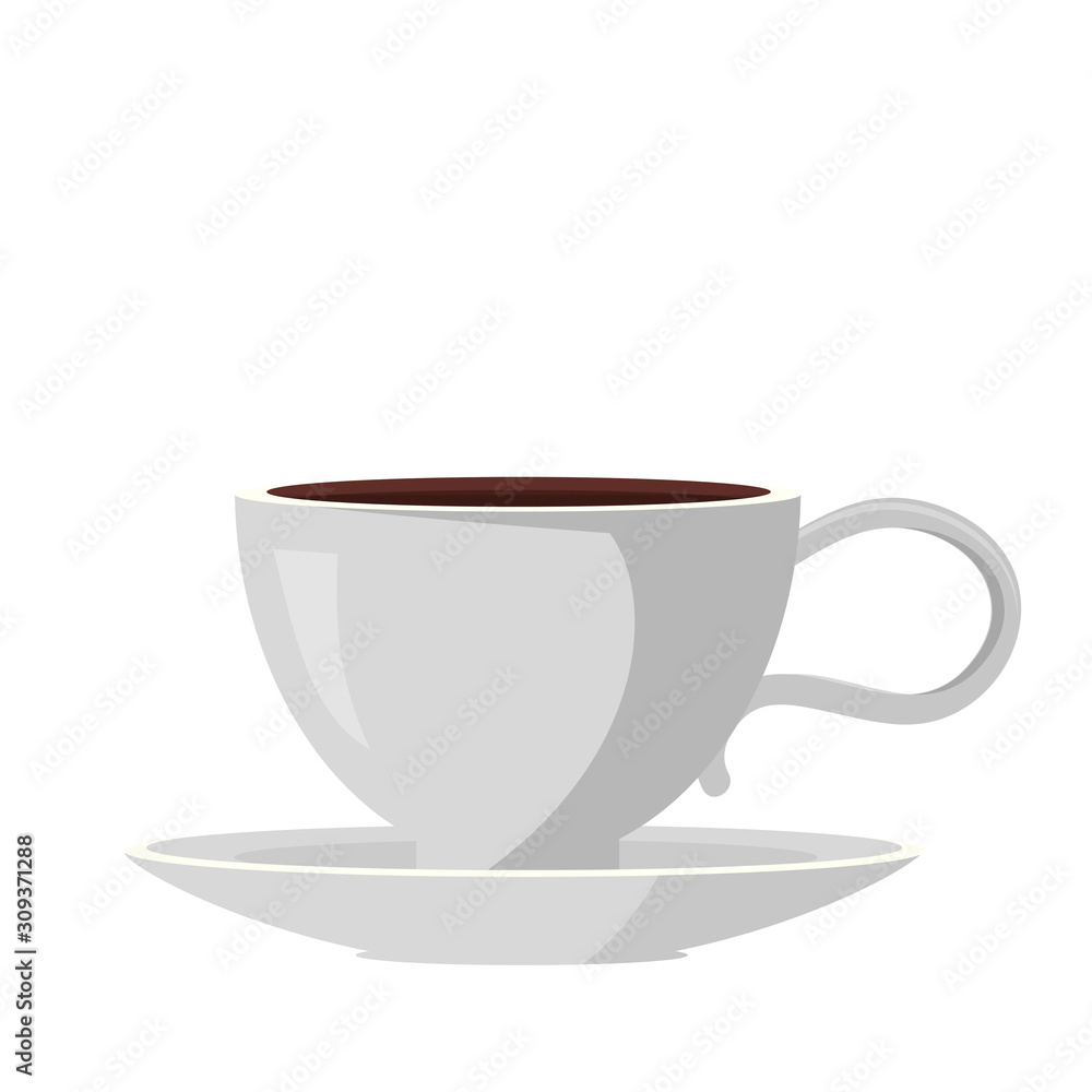 Cup with fresh brown coffee americano on white