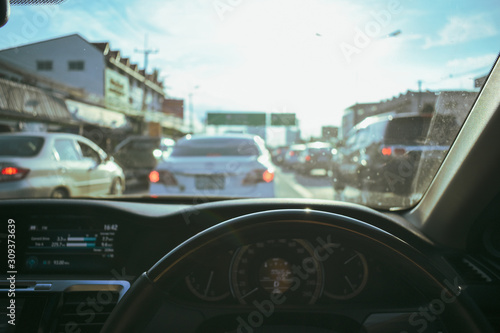 drive car, traffic jam in the city