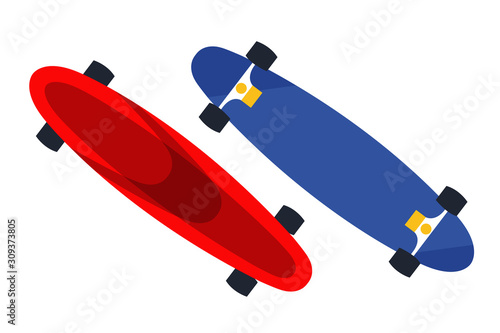 Blue and red skateboards flat vector illustration