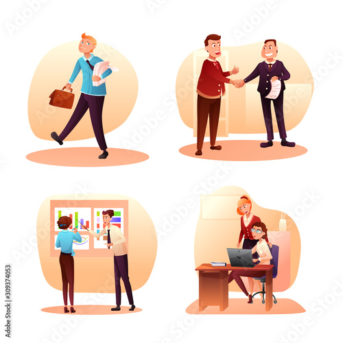 Office workers at workplace vector illustration