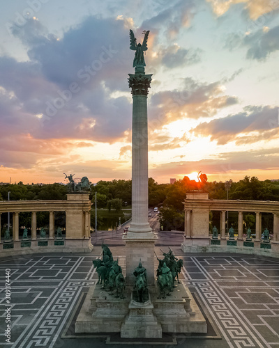 Photography Scenic view of Heroes' Square (Hosok Tere) in Budapest, Hungary with Millennium