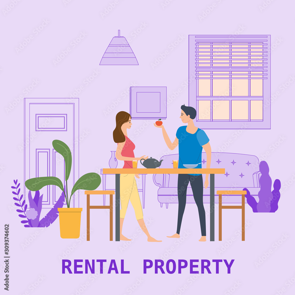 Smiling man and woman standing in kitchen, eating snacks and feeding each other. Happy boy and girl having breakfast lunch. Cute couple enjoying food together. Flat cartoon vector illustration. Smiling man and woman standing in kitchen, eating snacks and feeding each other. Happy boy and girl having breakfast lunch. Cute couple enjoying food together. Flat cartoon vector illustration.