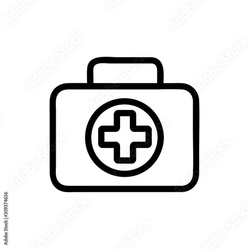 medical first aid kit icon vector. A thin line sign. Isolated contour symbol illustration