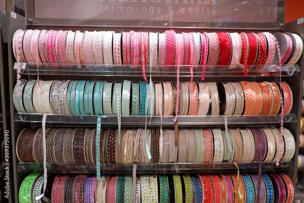 Colourful Ribbon rolls in a store Colourful Ribbon rolls in a store