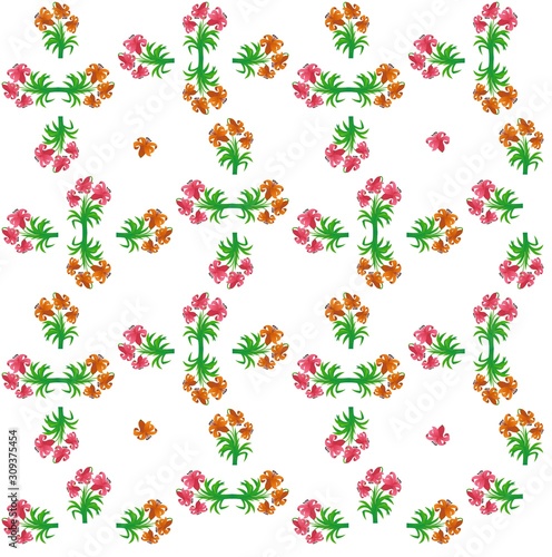 The Amazing of Beautiful Orange and Pink Flower Illustration, Pattern Wallpaper