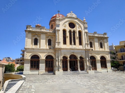 HERAKLION, GREECE - JUNE 27, 2019: casual view on the port side buildings and architecture photo