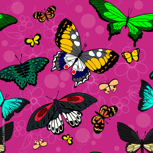 Butterfly seamless pattern. Flying insects background, cute butterflies silhouette icons © Anton
