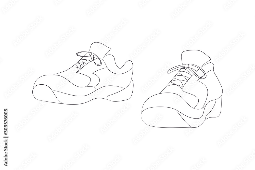 Vector illustration of shoes, line drawing, vector Vector illustration of shoes, line drawing, vector