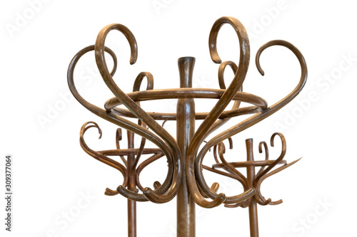 Detail of vintage wooden brown coat racks