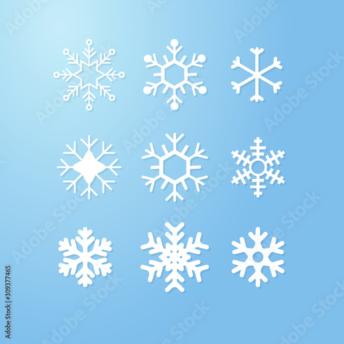 Nine snowflakes set icon winter crystal snow vector.