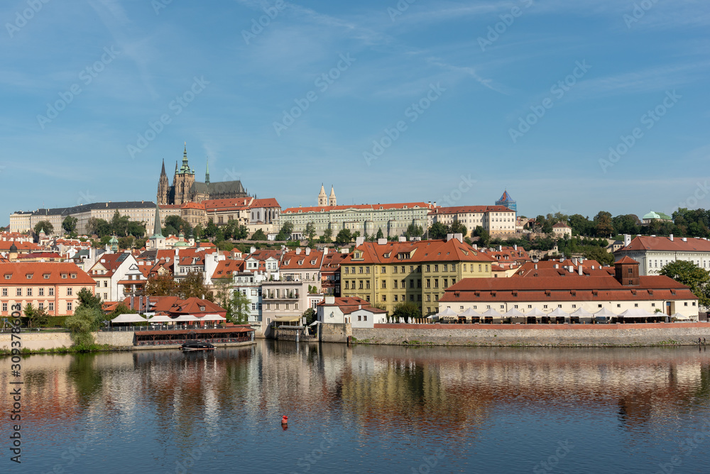 Panoramic view of Prague Castle and St. Vitus Cathedral in Prague