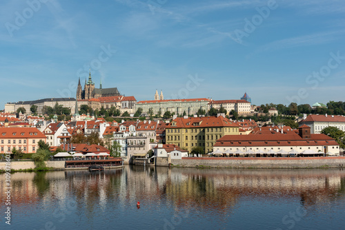 Panoramic view of Prague Castle and St. Vitus Cathedral in Prague