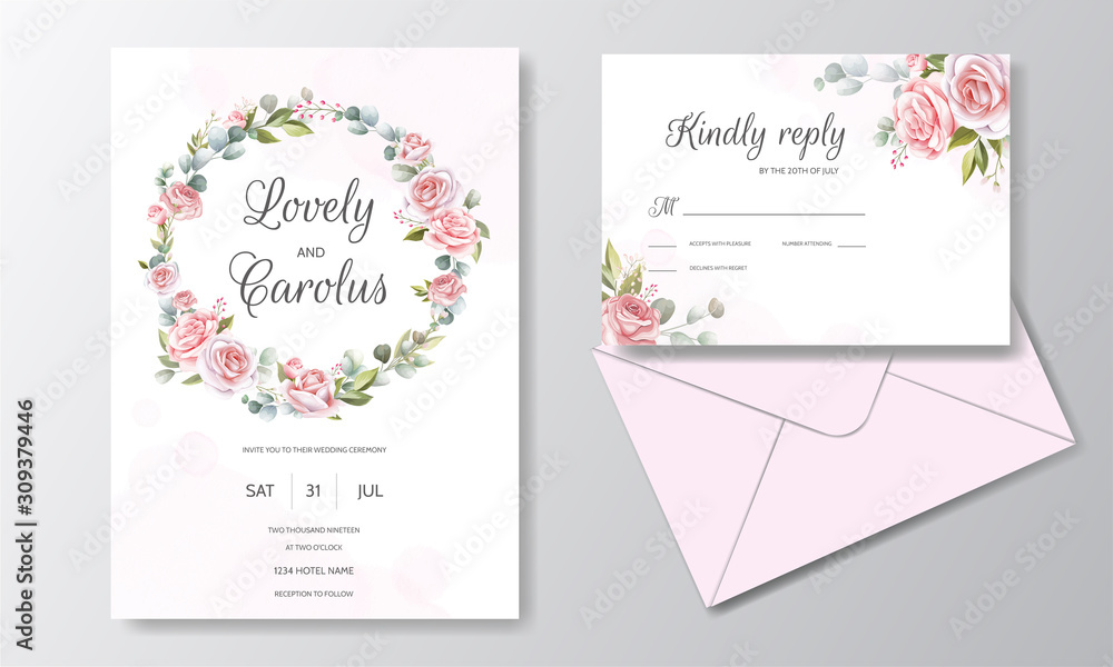 Obraz premium Hand Drawn Floral Wedding Invitation Card