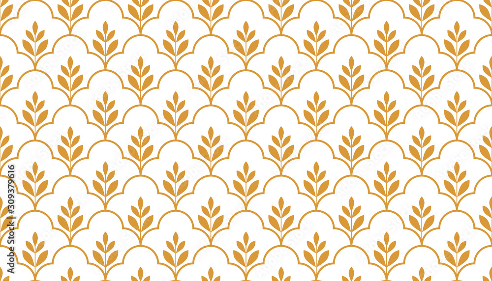 Flower geometric pattern. Seamless vector background. White and gold ornament Flower geometric pattern. Seamless vector background. White and gold ornament