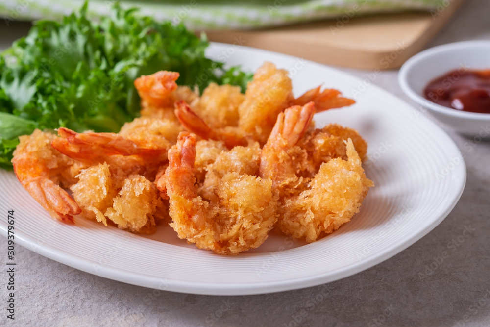 Fried shrimp and vegetable on plate Fried shrimp and vegetable on plate