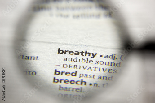 The word or phrase Breathy in a dictionary. photo