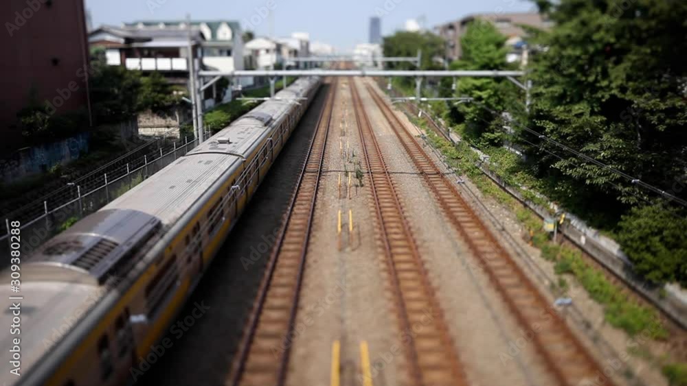Trains in Tokyo Japan. Shot with a tilt-shift lens. Trains in Tokyo Japan. Shot with a tilt-shift lens.