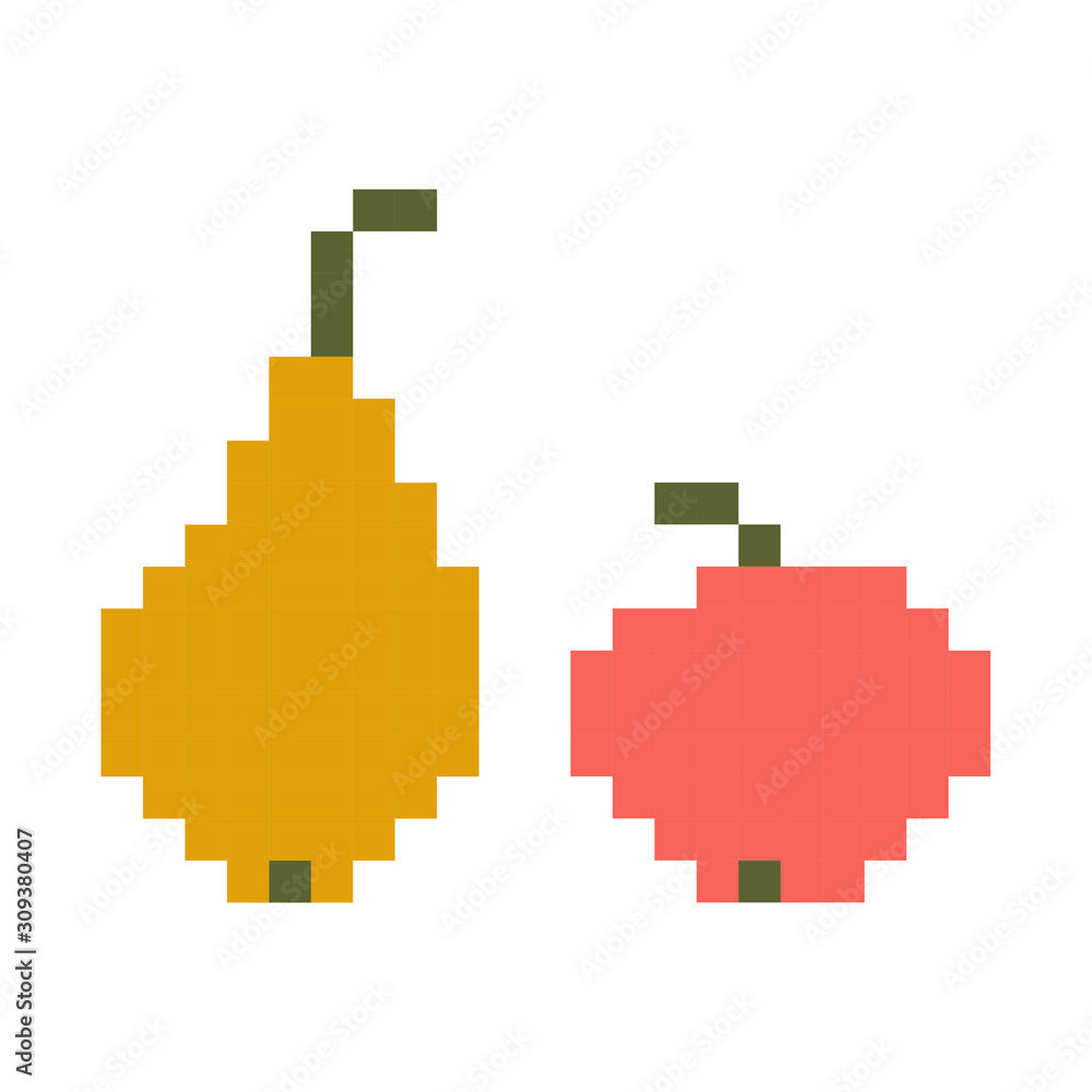 Pixel image of fruit, Apple and pear. Vector illustration on white background Pixel image of fruit, Apple and pear. Vector illustration on white background
