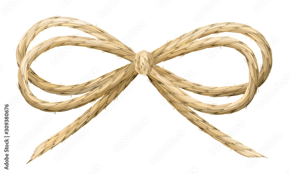 Linen thread bow vector illustration. Realistic linen material ribbon. Linen thread bow vector illustration. Realistic linen material ribbon.