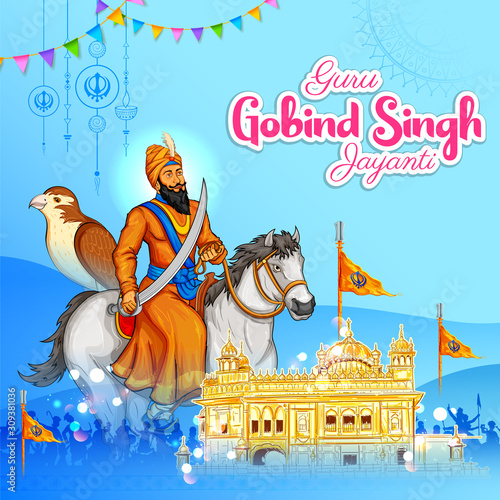 illustration of Happy Guru Gobind Singh Jayanti festival for Sikh celebration background photo