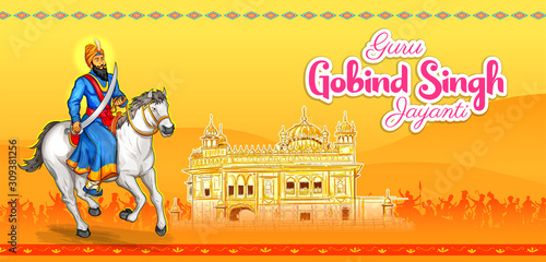 illustration of Happy Guru Gobind Singh Jayanti festival for Sikh celebration background