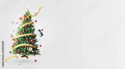 Decorated Christmas tree, Christmas background, 3d rendering
