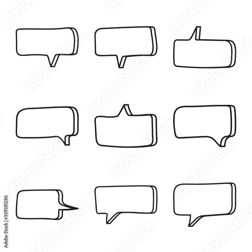 Vector set of hand drawn speech bubbles. Doodle style speaking bubbles isolated on white background.