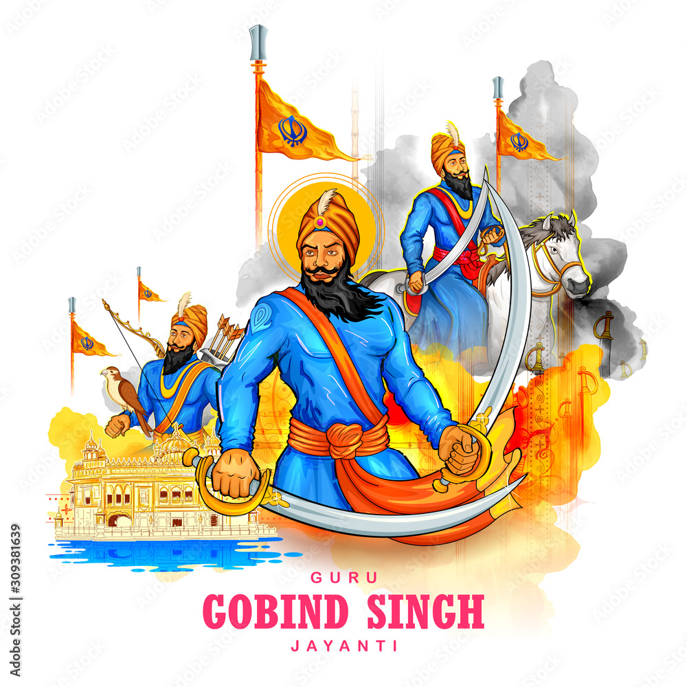 illustration of Happy Guru Gobind Singh Jayanti festival for Sikh  celebration background Stock Vector | Adobe Stock