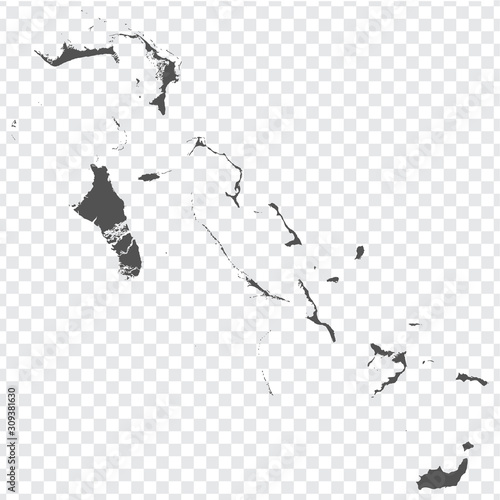 Blank map of Bahamas. High quality map Commonwealth of The Bahamas  with provinces on transparent background for your web site design, logo, app, UI.  America. EPS10.