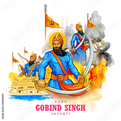 illustration of Happy Guru Gobind Singh Jayanti festival for Sikh celebration background