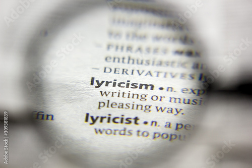 The word or phrase Lyricism in a dictionary. photo