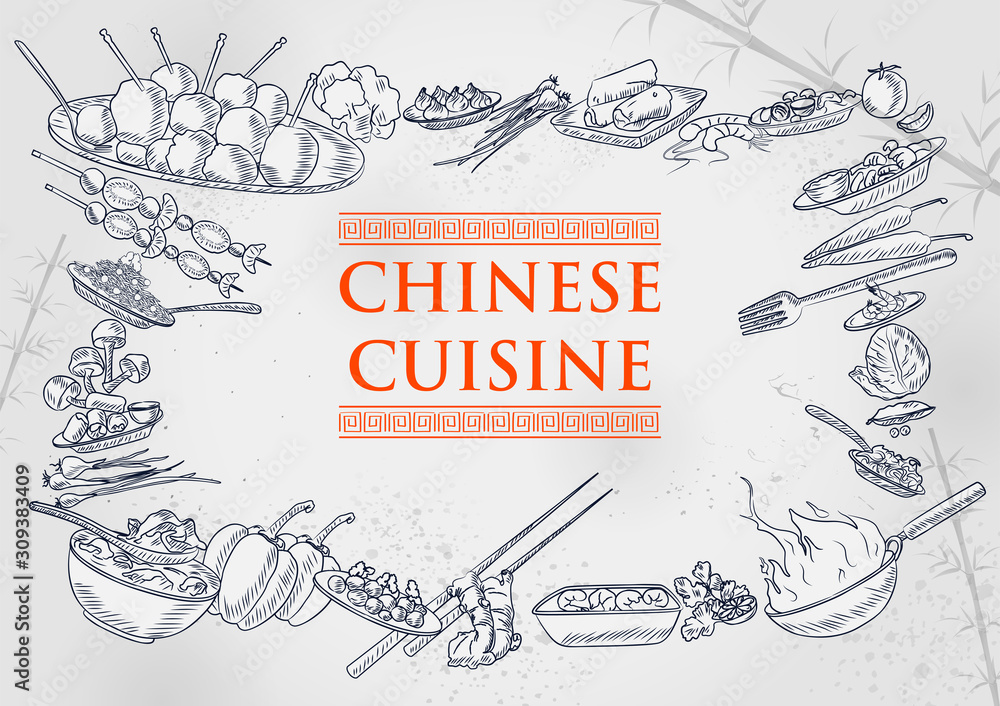 illustration of template of different types of Chinese Cuisine for menu background  design of Hotel or restaurant Stock Vector | Adobe Stock